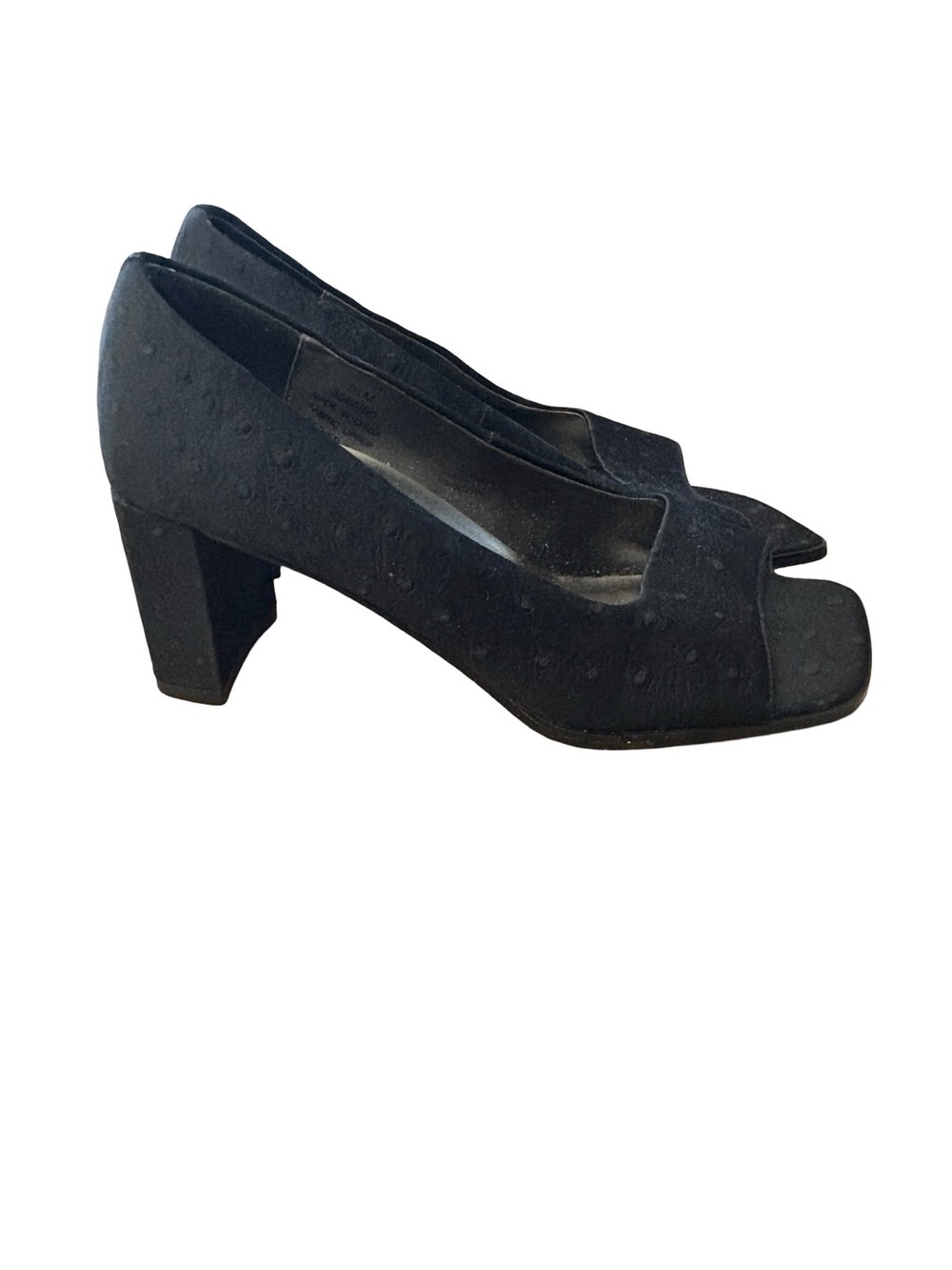 Naturalized Black Peep-Toe Block Heel Pumps - size 5.5